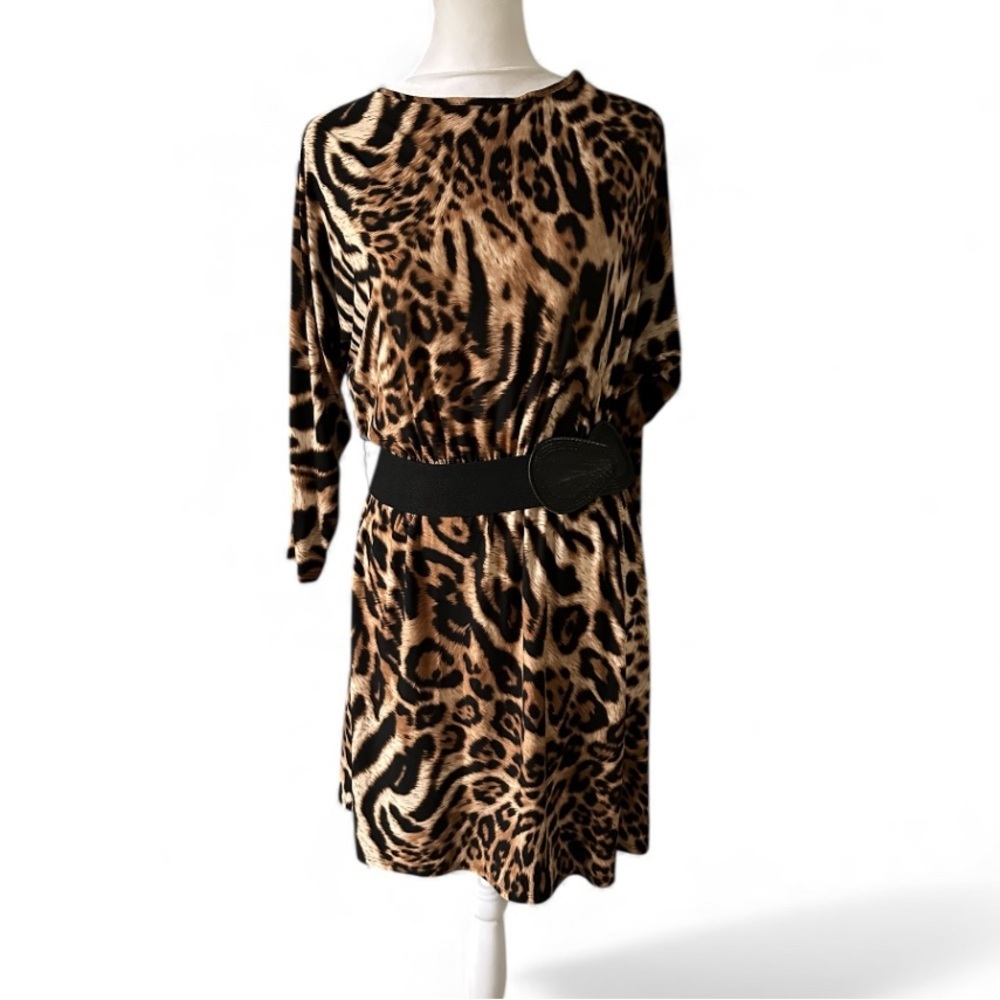 MSK Animal Print Long Sleeve Dress with Black Belt size S